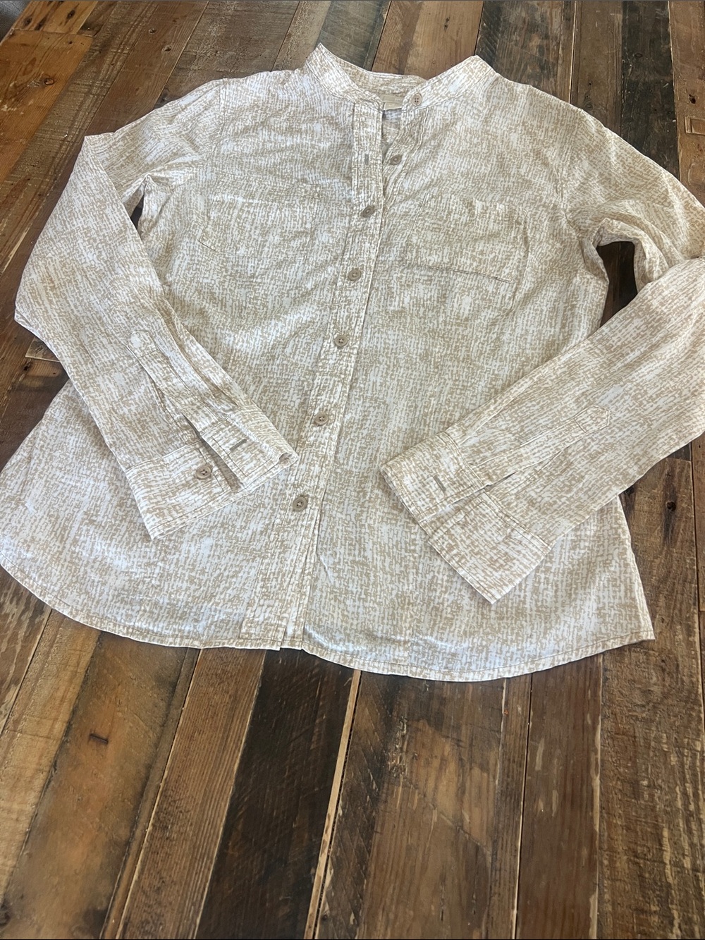 Michael Kors Cream Textured Button-Down Long Sleeve Shirt